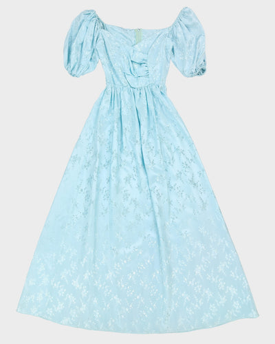Preloved 1990s Blue Jacquard Prom Dress - XXS