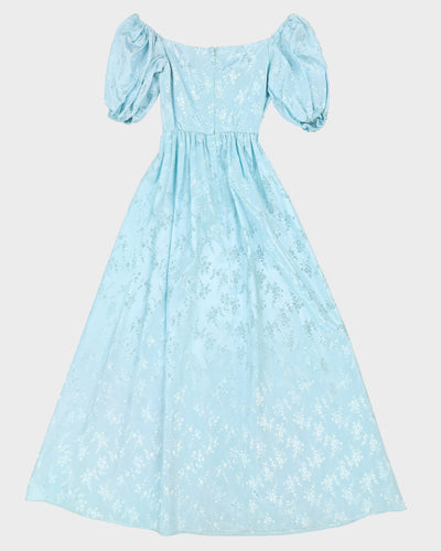Preloved 1990s Blue Jacquard Prom Dress - XXS