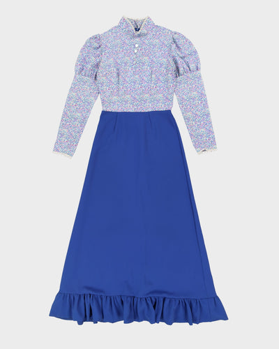 Vintage 1970s Blue Floral Maxi Dress - S