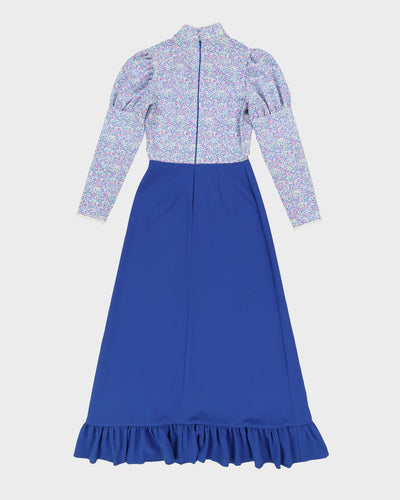 Vintage 1970s Blue Floral Maxi Dress - S