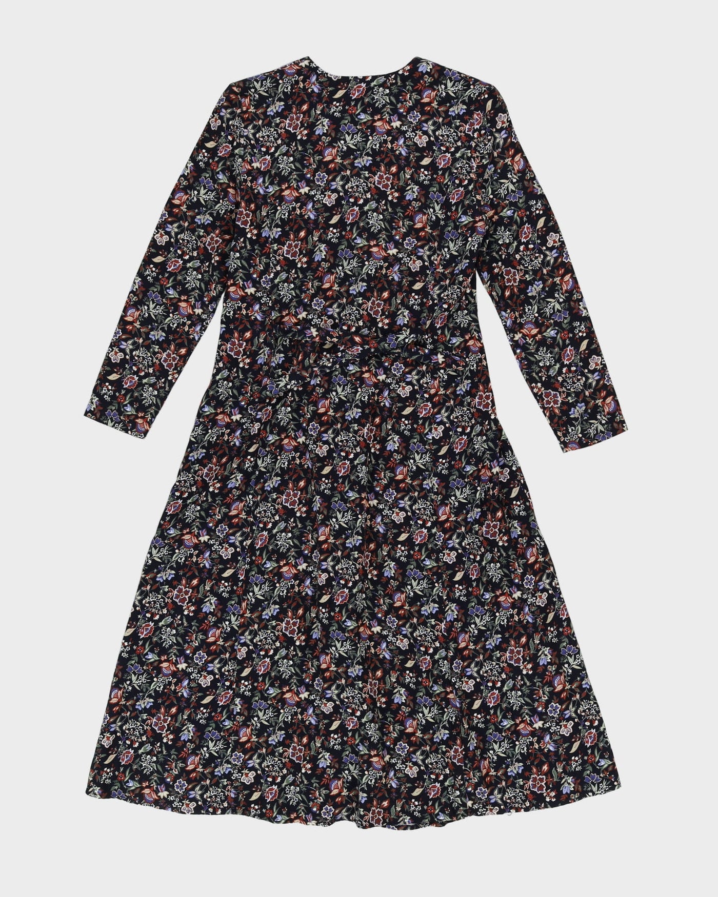Vintage 1990s Black Floral Tea Dress - S