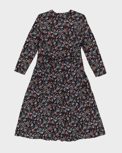 Vintage 1990s Black Floral Tea Dress - S