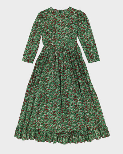 Vintage 1990s Green Berries Patterned Prairie Dress - S