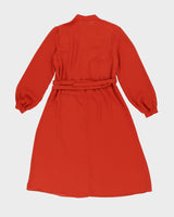 Vintage 1980s Orange Belted Midi Dress - M