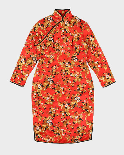 Vintage 1980s Orange Patterned Cheongsam Dress - XS