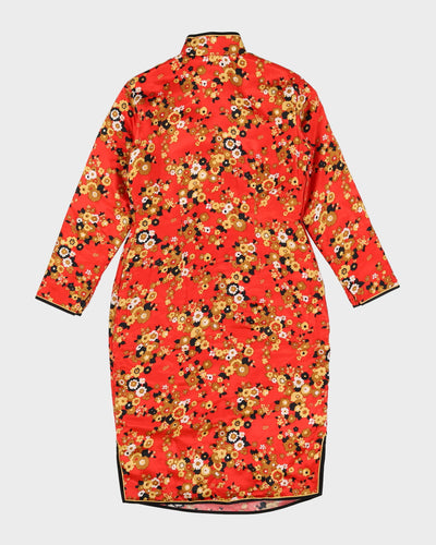 Vintage 1980s Orange Patterned Cheongsam Dress - XS
