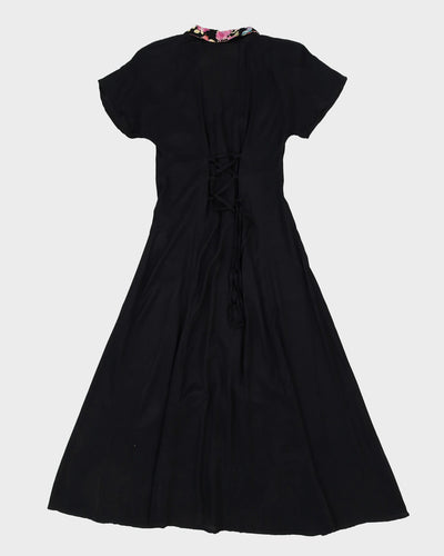 00s Black With Floral Collar Maxi Dress - S