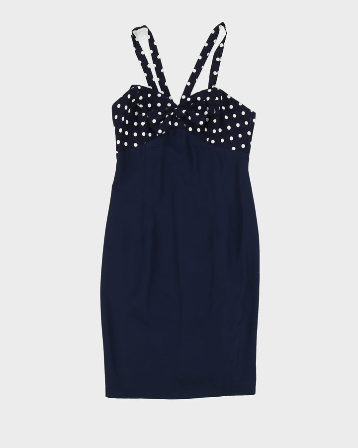 00s Navy Blue Polka Dot Sleeveless Dress - XS