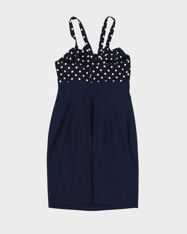 00s Navy Blue Polka Dot Sleeveless Dress - XS