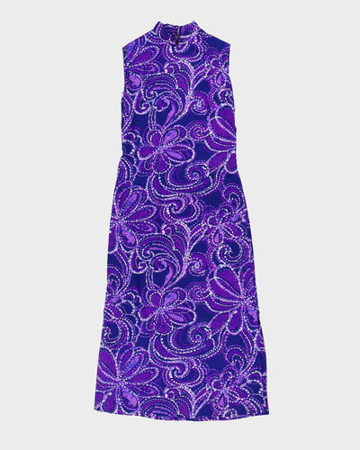 Vintage 1970s Purple Patterned Hawaiian Maxi Dress - M
