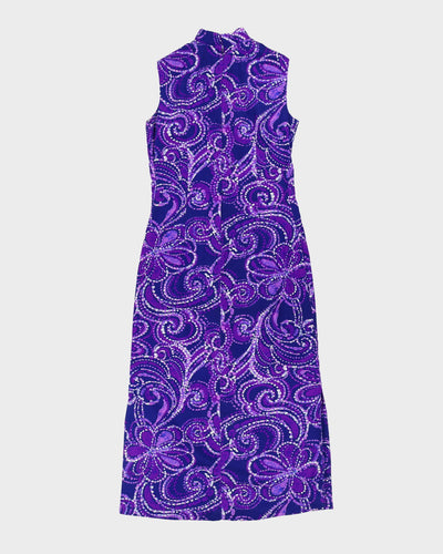Vintage 1970s Purple Patterned Hawaiian Maxi Dress - M