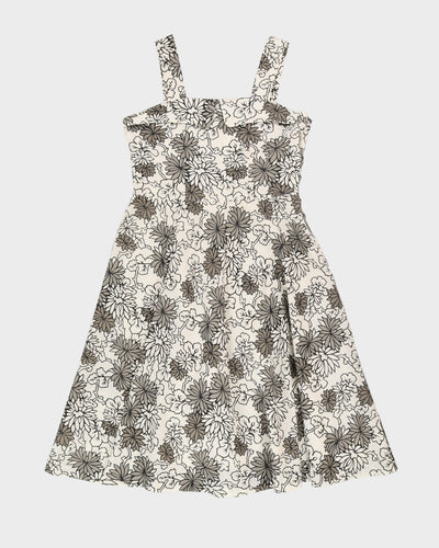 1950s Style Grey Floral Swing Dress - M