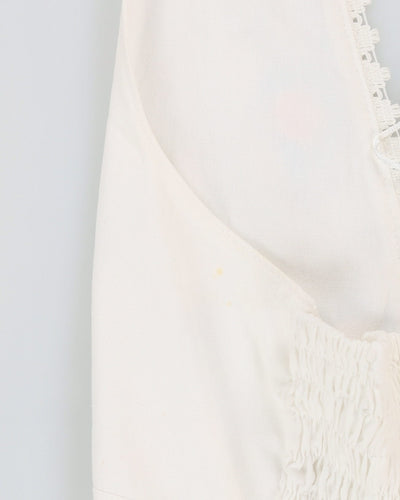 White With Blue Embroidery Halter Neck Dress - S