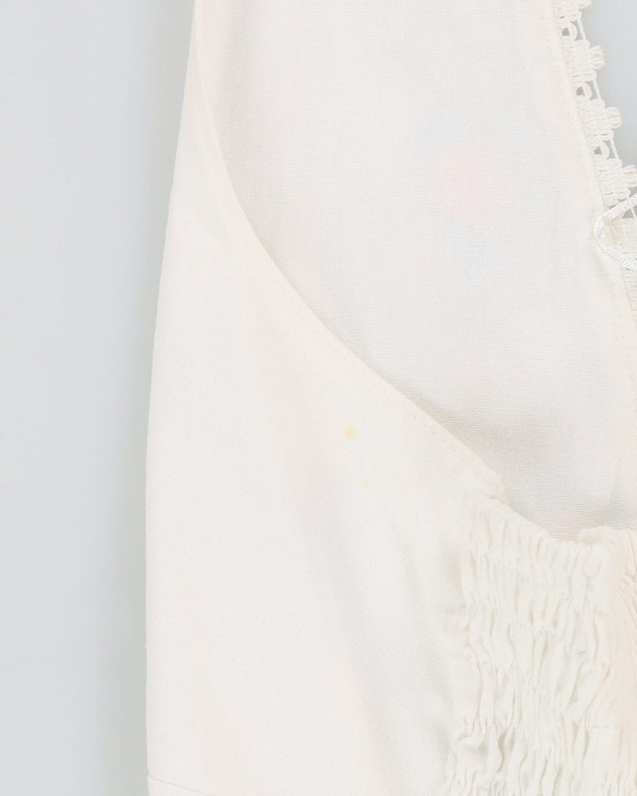 White With Blue Embroidery Halter Neck Dress - S