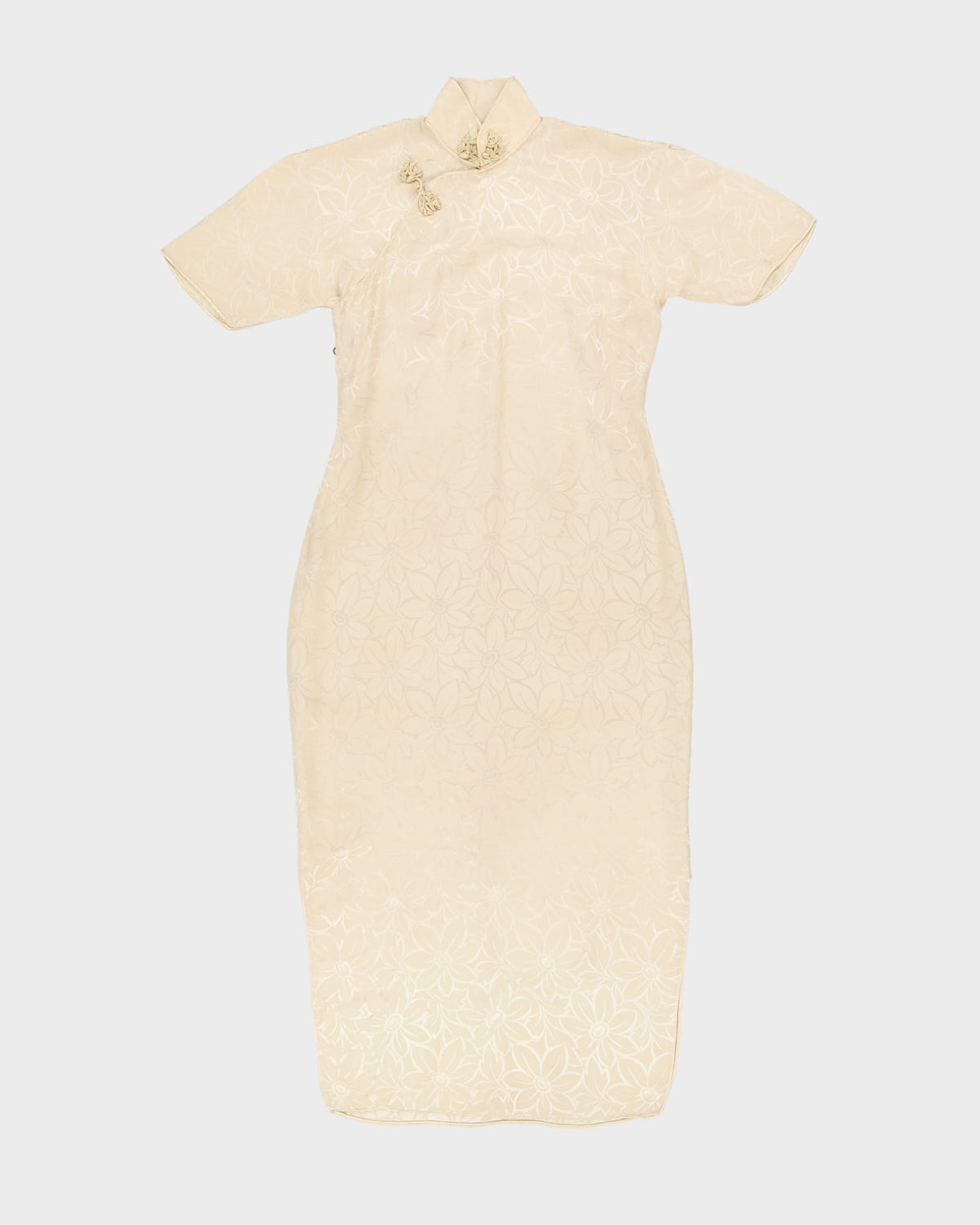 Vintage 1950s Cream Silk Jacquard Cheongsam Dress - XS
