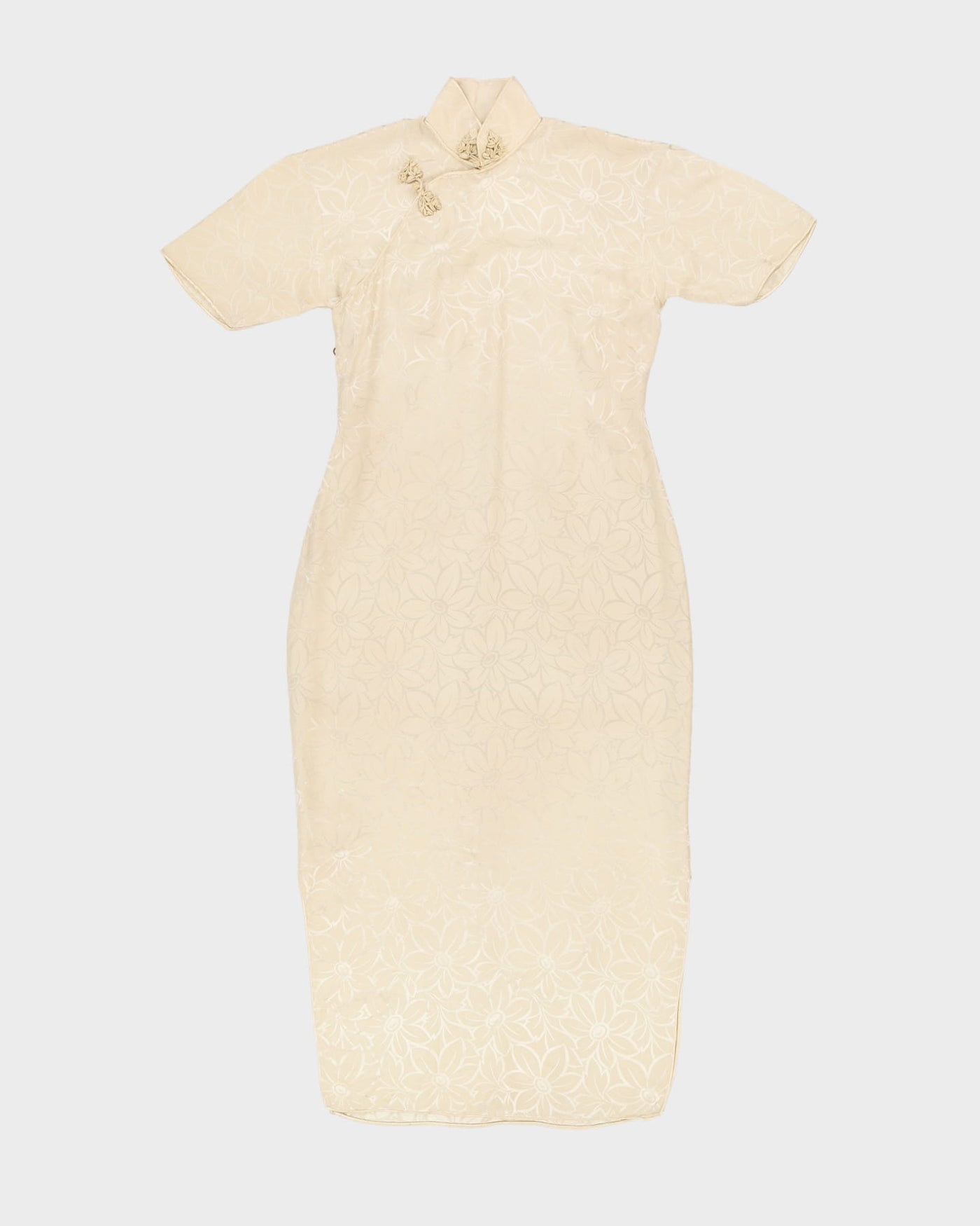Vintage 1950s Cream Silk Jacquard Cheongsam Dress - XS