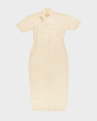 Vintage 1950s Cream Silk Jacquard Cheongsam Dress - XS
