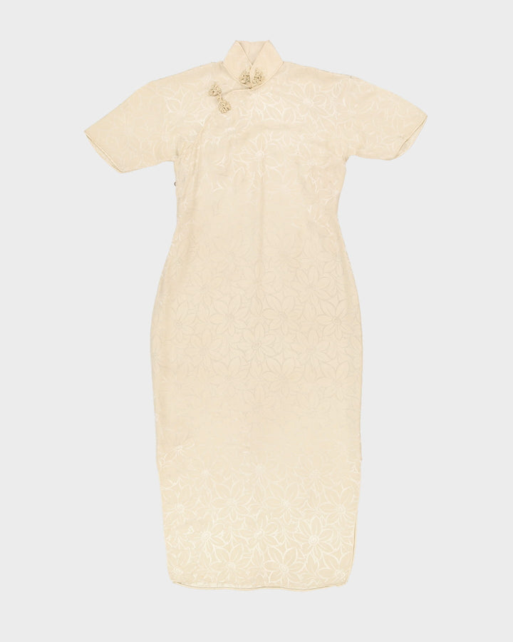 Vintage 1950s Cream Silk Jacquard Cheongsam Dress - XS