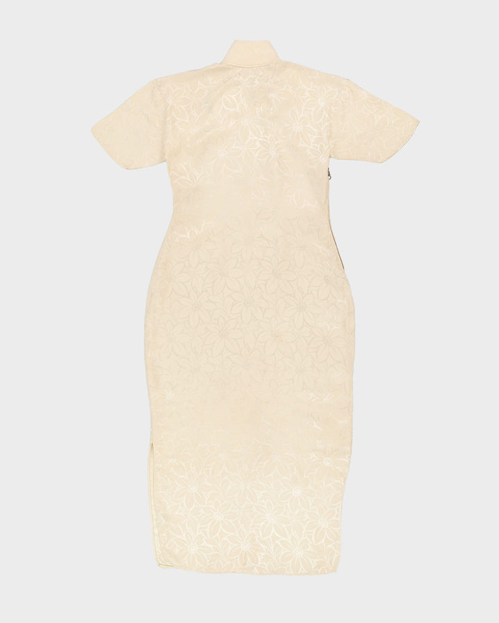 Vintage 1950s Cream Silk Jacquard Cheongsam Dress - XS