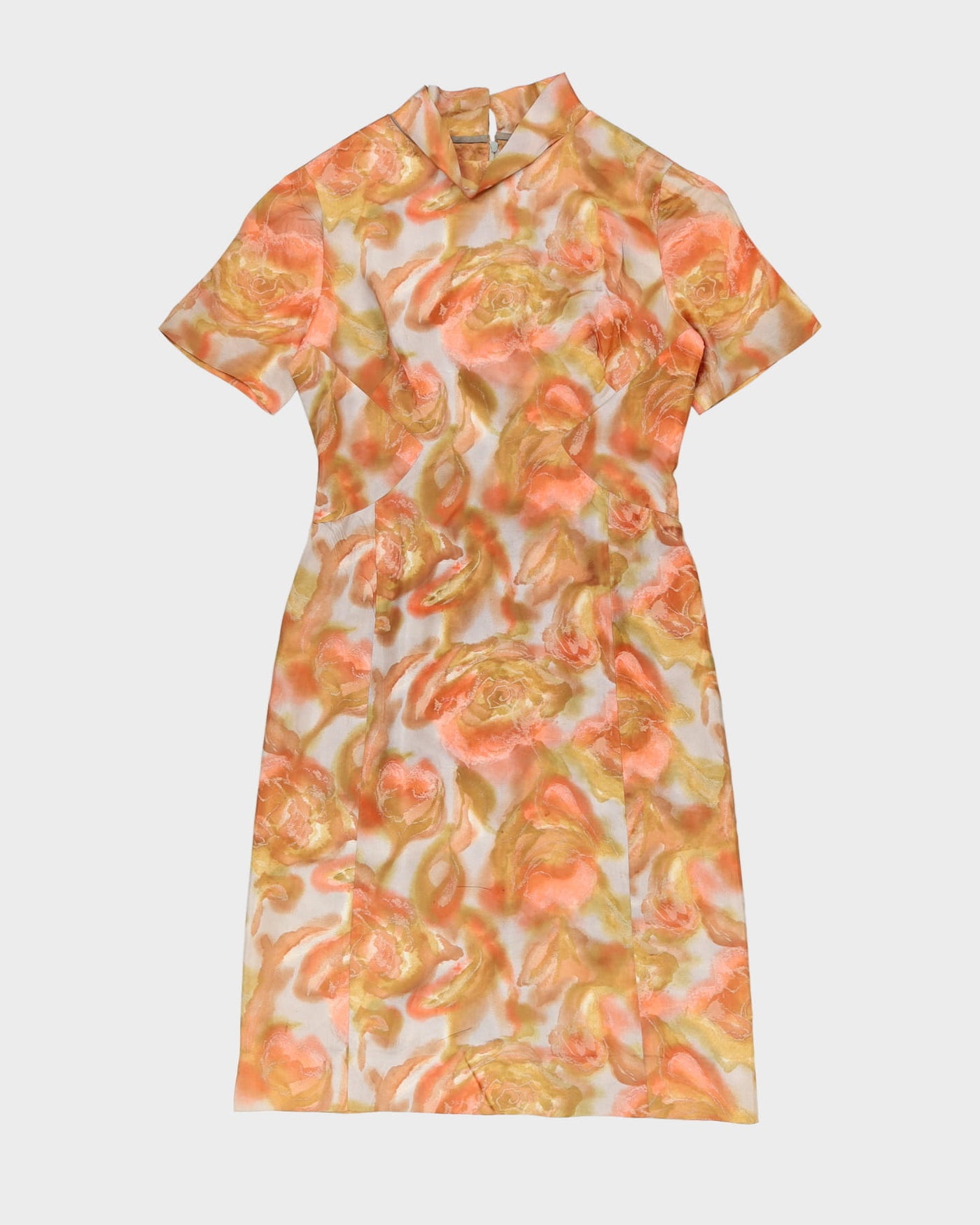 Vintage 1960s Orange Patterned Cocktail Dress - S