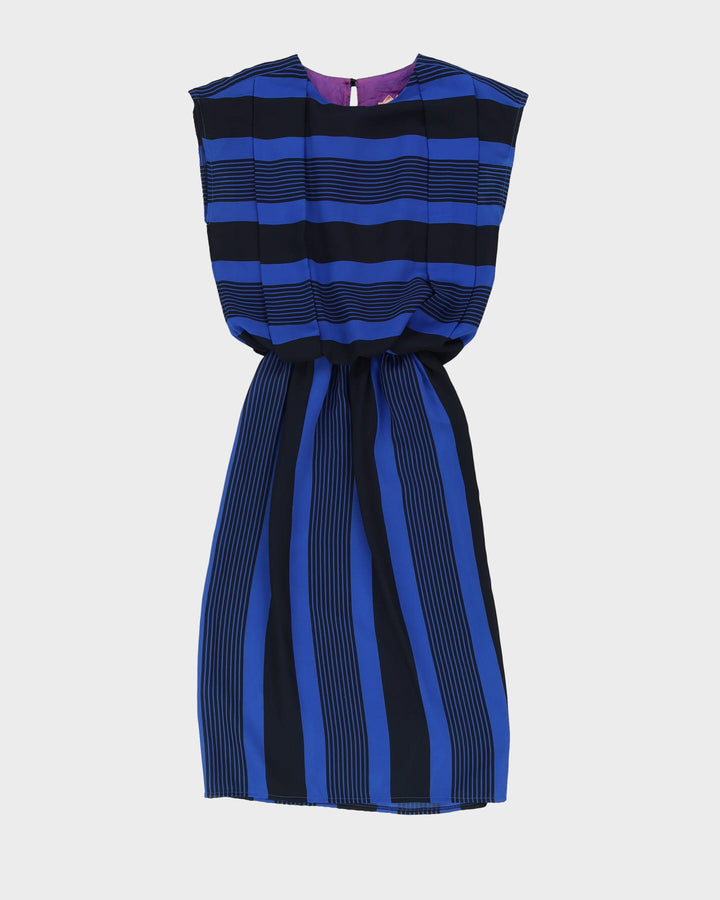 Vintage 1980s Blue And Black Striped Dress - S