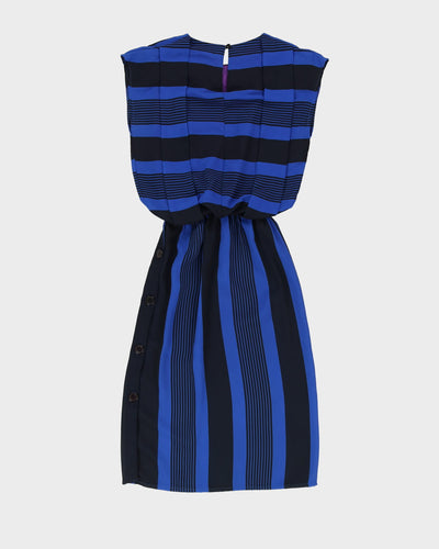 Vintage 1980s Blue And Black Striped Dress - S