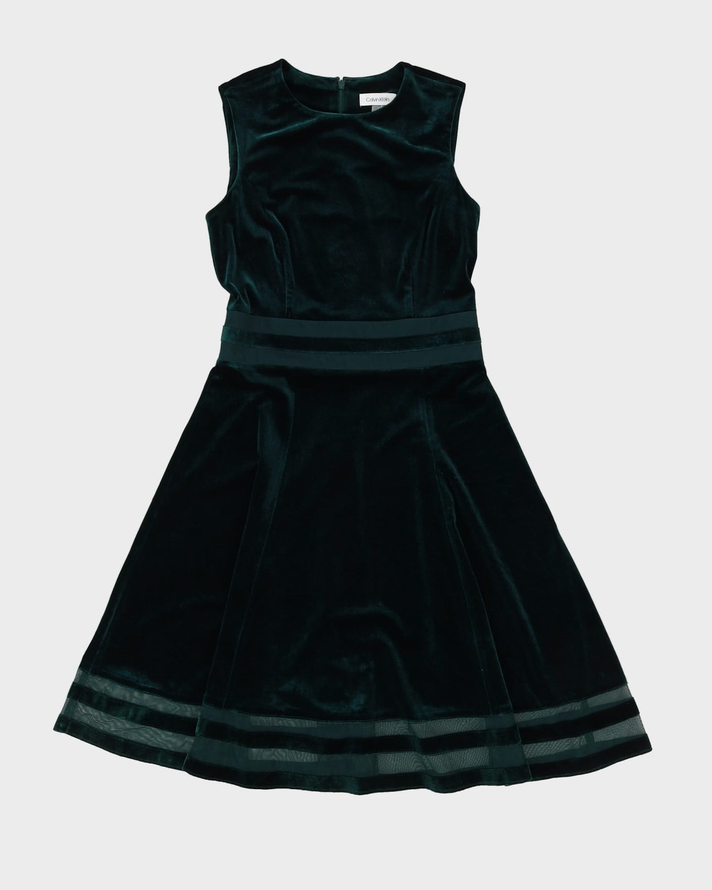 Calvin Klein Green Velvet Skater Style Dress - XS