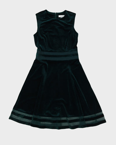 Calvin Klein Green Velvet Skater Style Dress - XS
