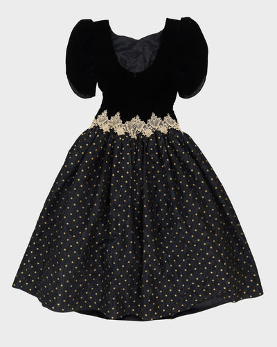 Black Velvet With Satin Skirt Evening Dress - XS