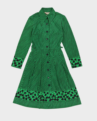Vintage 1970s Green And Black Striped Dress - XS