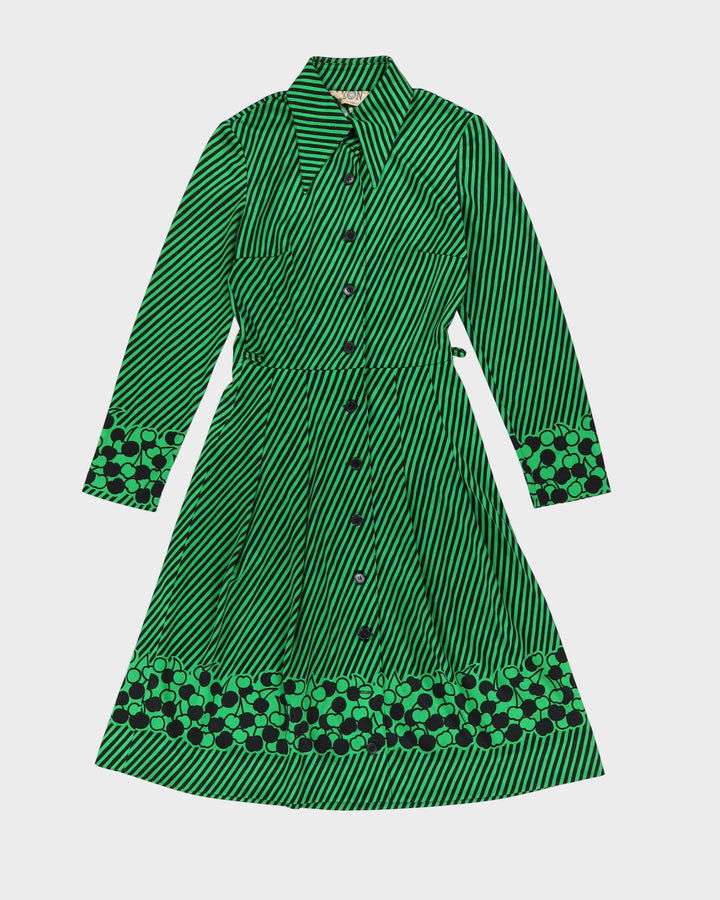 Vintage 1970s Green And Black Striped Dress - XS