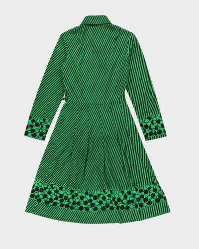Vintage 1970s Green And Black Striped Dress - XS