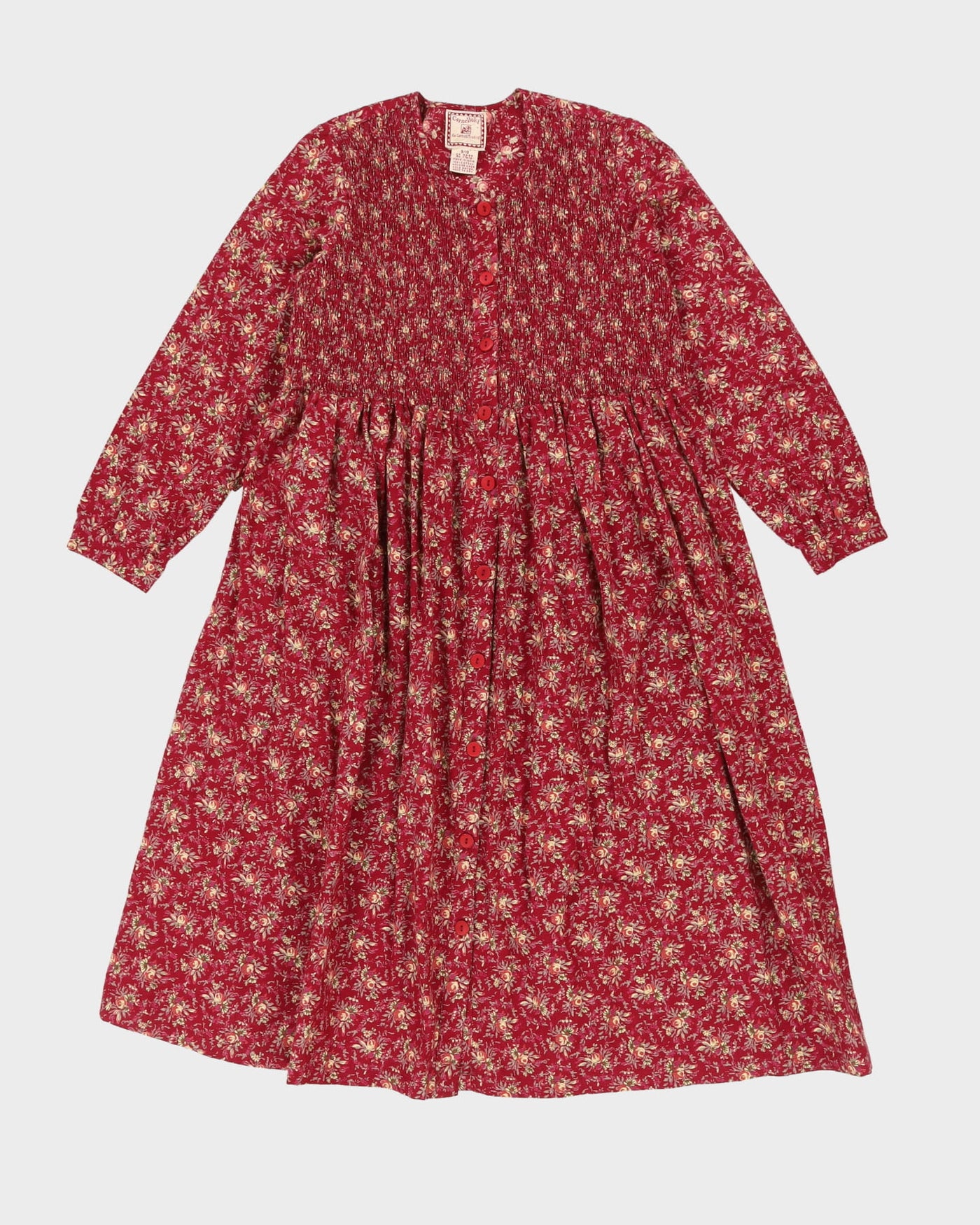 Burgundy Floral Smock Dress - XS