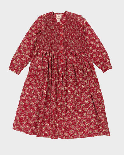 Burgundy Floral Smock Dress - XS