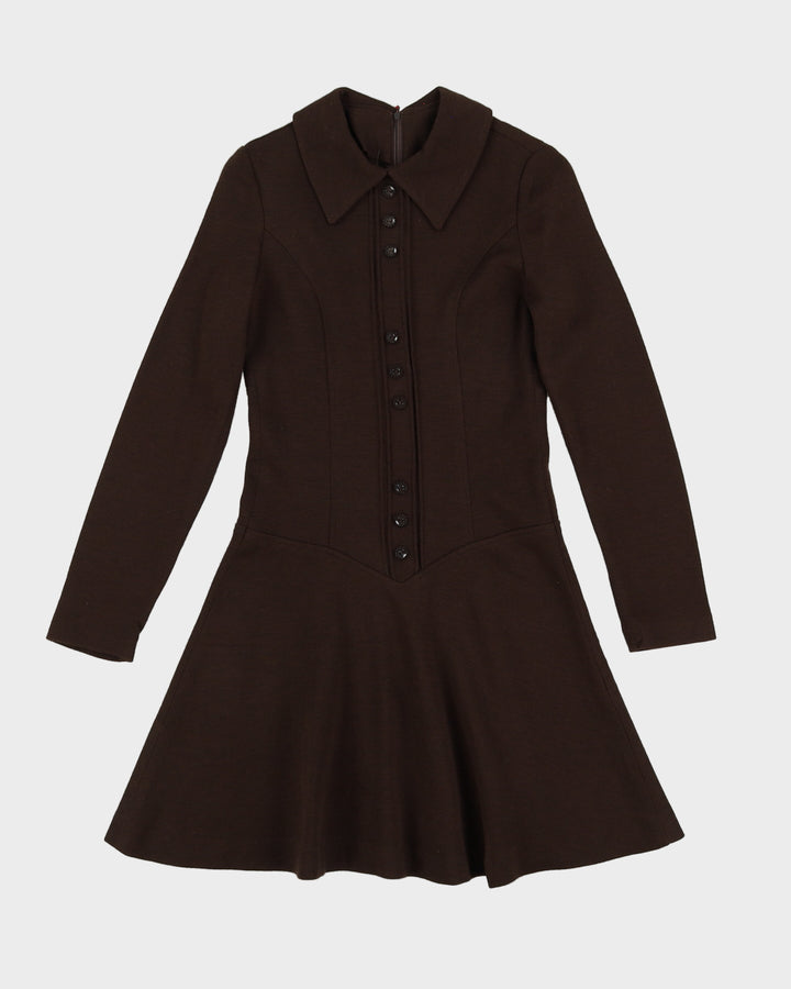 Deadstock 1970s Brown Long Sleeve Dress - S
