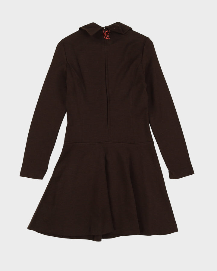 Deadstock 1970s Brown Long Sleeve Dress - S