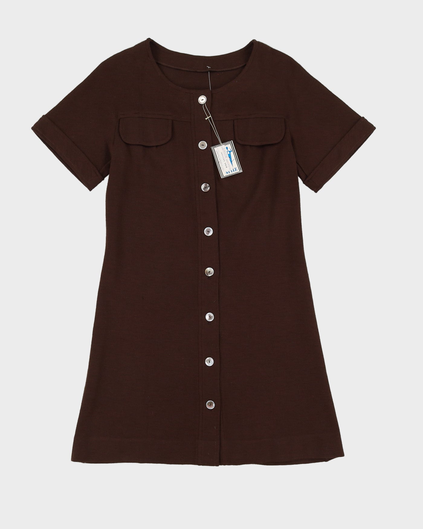 Deadstock 1980s Brown Short Sleeve Dress - S