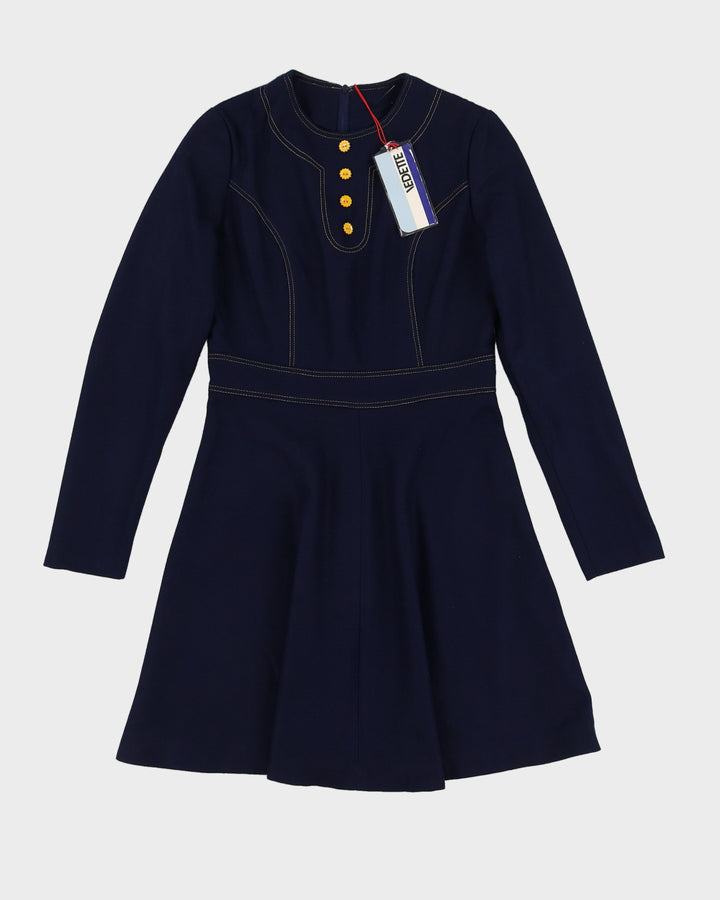 Deadstock 1970s Blue Long Sleeve Dress - S
