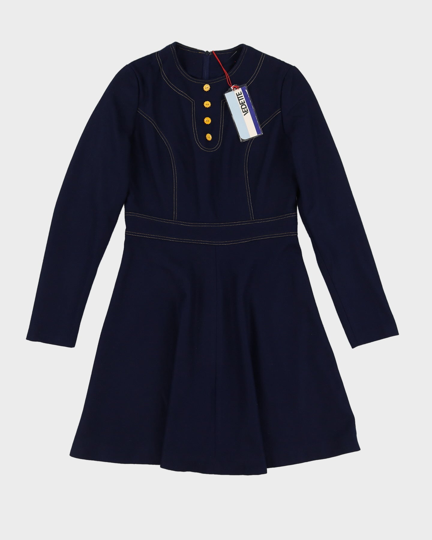 Deadstock 1970s Blue Long Sleeve Dress - S