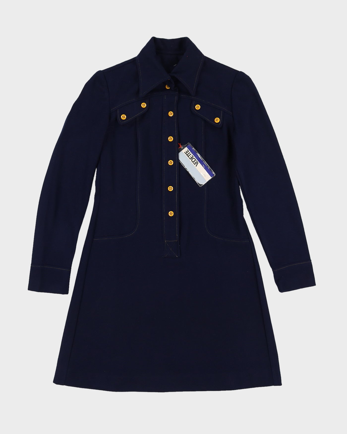 Deadstock 1970s Blue Long Sleeve Dress - S
