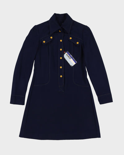 Deadstock 1970s Blue Long Sleeve Dress - S