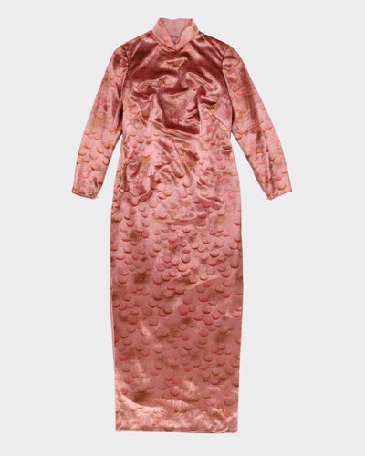 Vintage 1980s Pink Patterned Velvet Cheongsam Dress - S