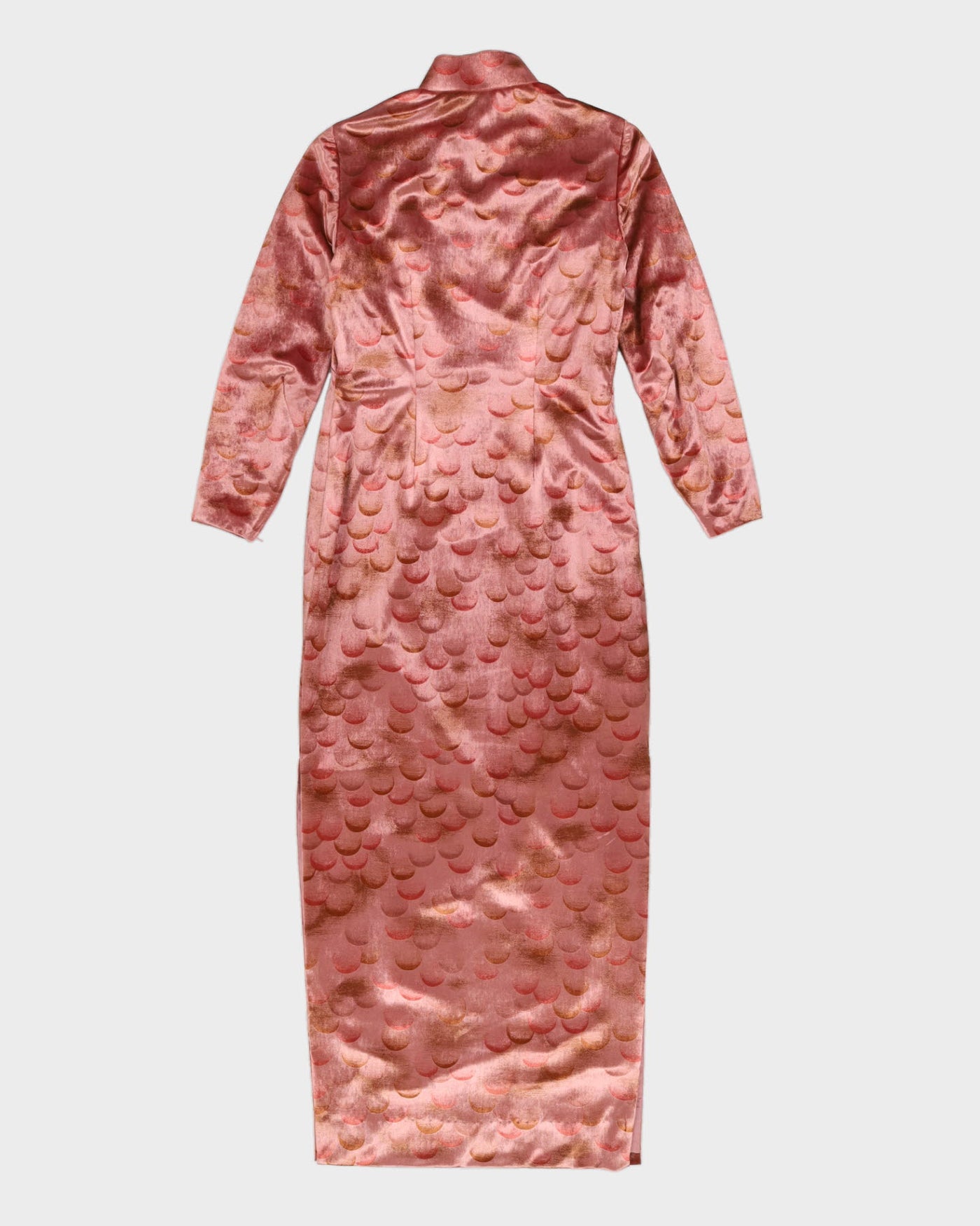 Vintage 1980s Pink Patterned Velvet Cheongsam Dress - S