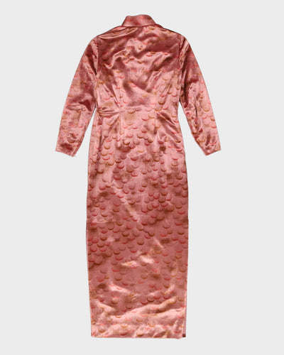 Vintage 1980s Pink Patterned Velvet Cheongsam Dress - S