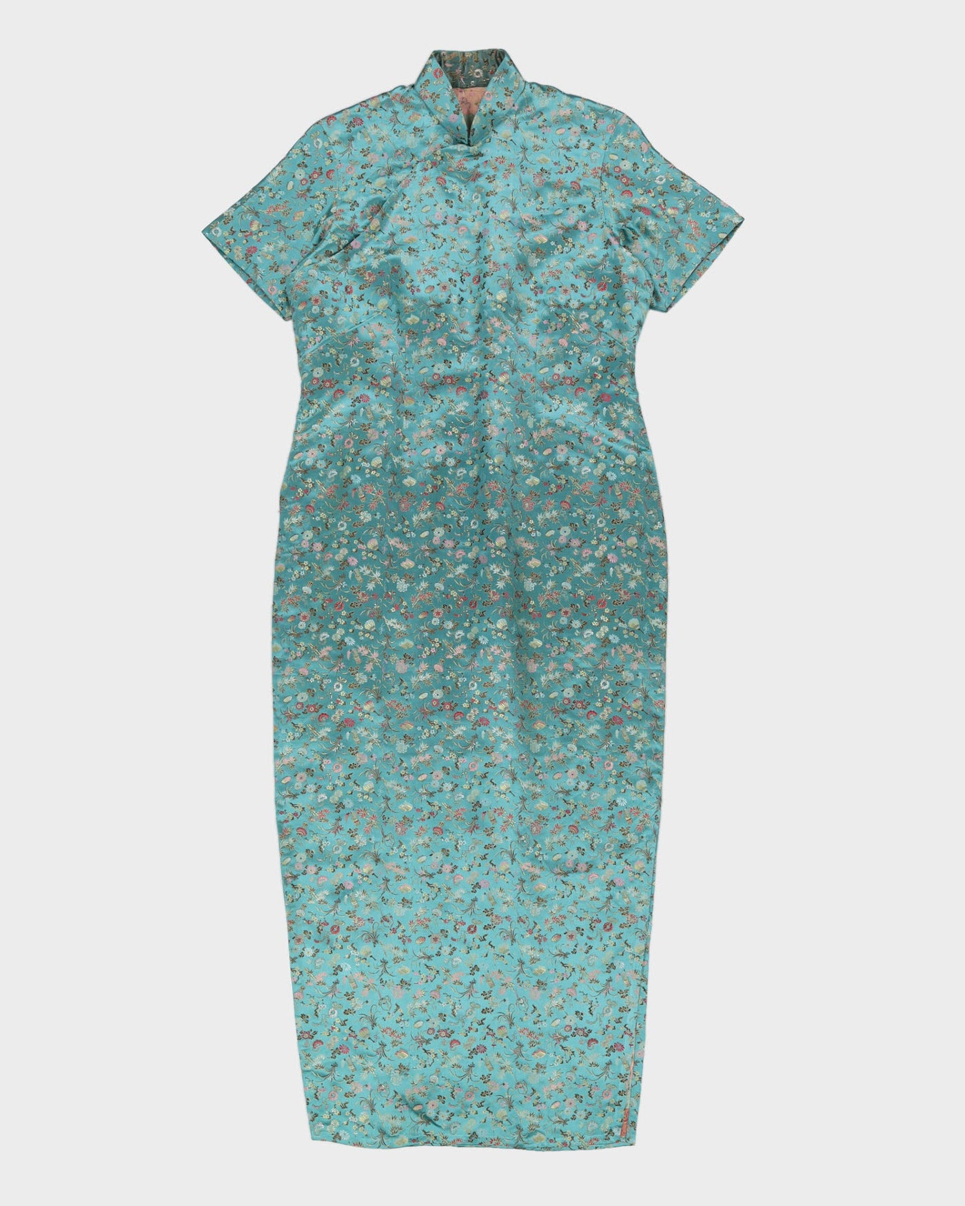 Green Brocade Cheongsam Maxi Dress - S