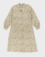 Green Patterned Thai Silk Shirt Dress - M