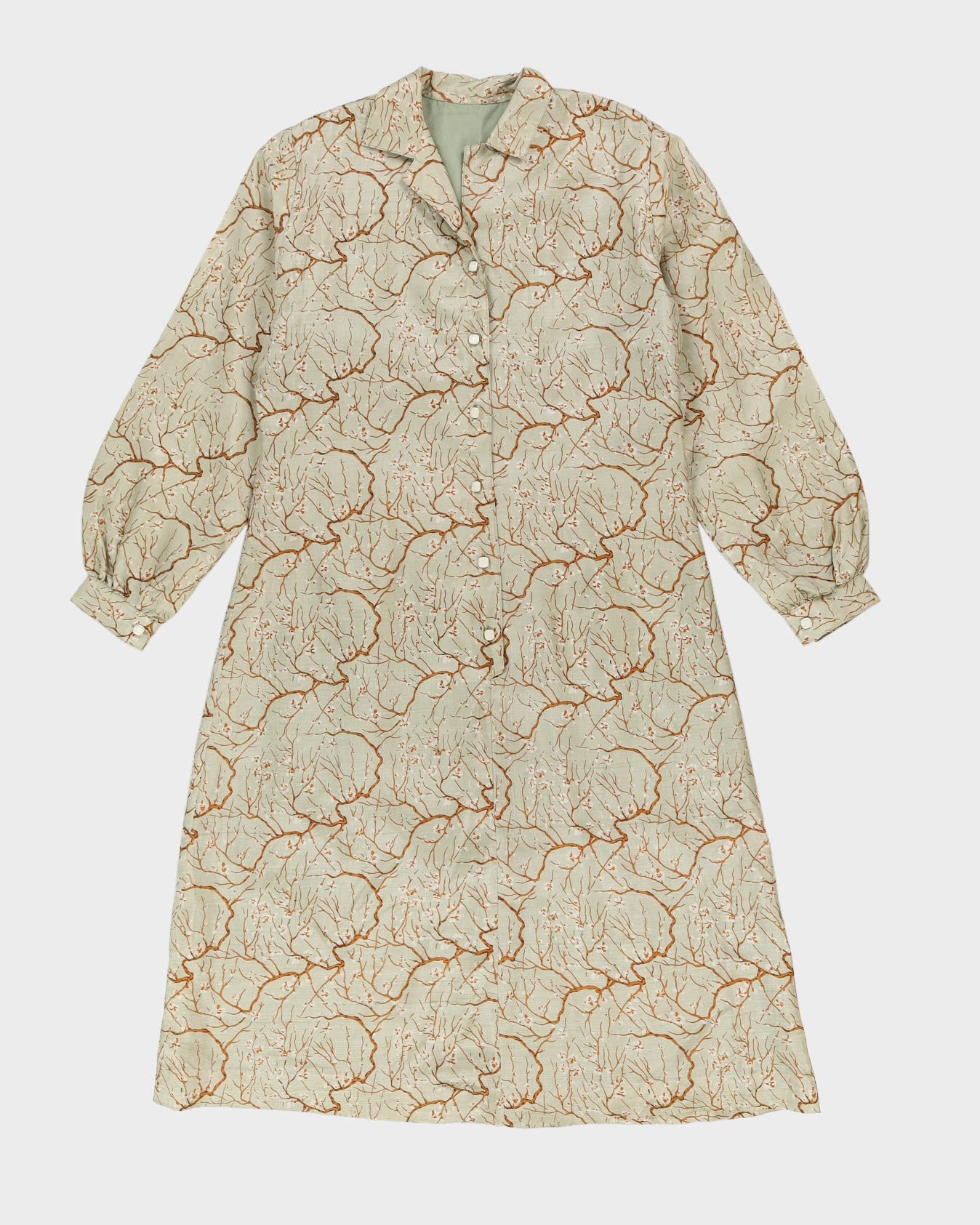 Green Patterned Thai Silk Shirt Dress - M