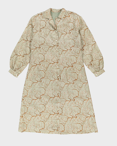 Green Patterned Thai Silk Shirt Dress - M