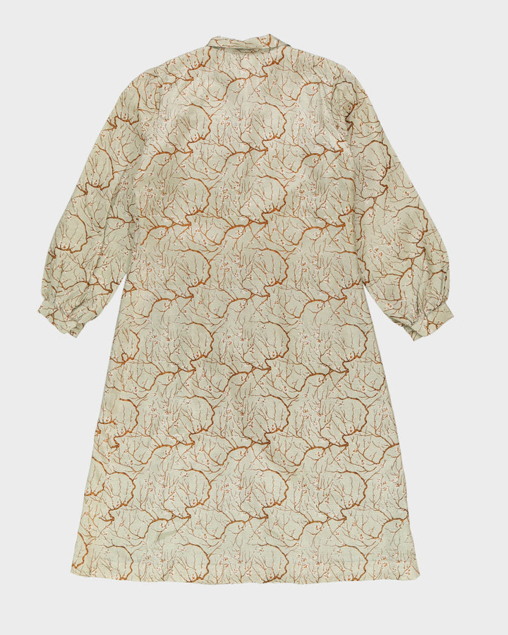 Green Patterned Thai Silk Shirt Dress - M