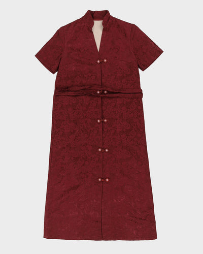 Burgundy Floral Jacquard Cheongsam Dress - S